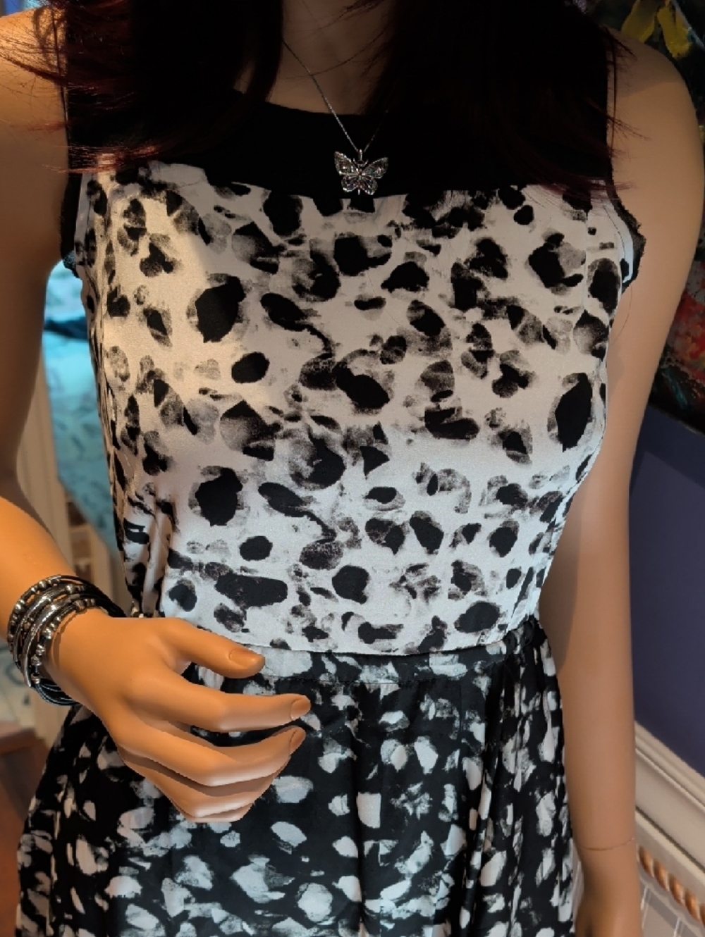 Simply Vera Vera Wang Black & White Printed Sleeveless A-Line Dress - Picture 6 of 7